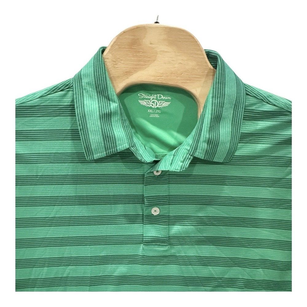 Straight Down Performance Green Striped Golf Polo‎ Shirt Men's 2XL